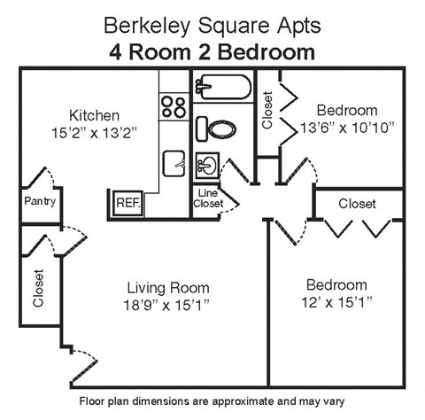 Floor plan for 2 beds, 1 bath